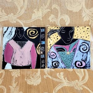 Vintage Tamara Jaeger Fine Art Abstract Women Portrait Decorative Tile Wall Art